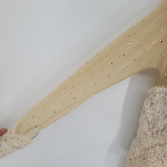 Sequin pearl beaded rhinestone accented boning ice skater bridal semi sheer lace - Picture 3 of 13